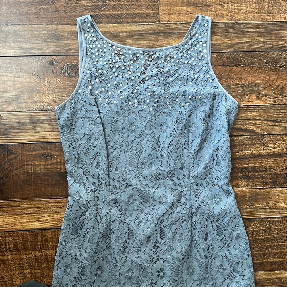 Calvin Klein Grey Lace Nylon/Rayon Sleeveless Lined Sheath Dress